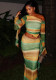 Women Casual Holiday Color-Blocked Slash Shoulder Asymmetrical Top and Skirt Two-Piece Set