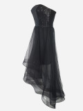 Women Sleeveless Strapless Mesh Sequin Party Dress