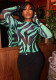Women Printed Striped T-Shirt Round Neck Long-sleeved Top