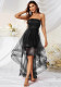 Women Sleeveless Strapless Mesh Sequin Party Dress