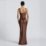 Women Sexy Pleated Suspender Formal Party Maxi Dress