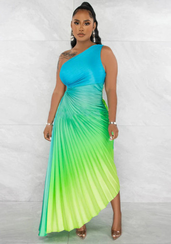 Women Gradient Sexy Pleated Dress