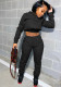 Plus Size Women Winter Solid Hoodies and Pant Two-Piece Set