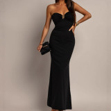 Women Metal Buckle Sleeveless Solid Bodycon Dress
