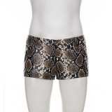 Women Sexy Snake Print Pu-Leather Shorts