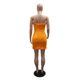 Women Spaghetti Strap Sequin Hollow-Out Sexy Sequin Bodycon Dress
