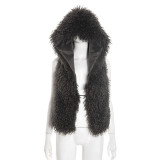 Women Autumn/Winter Sexy Furry Hooded Backless Lace-Up Top