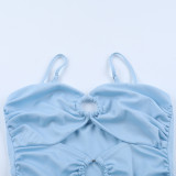 Women Spaghetti Strap Dress Plunging Solid Hollow-Out Dress