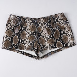Women Sexy Snake Print Pu-Leather Shorts