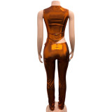 Women Autumn/Winter U-Neck Solid Top and Pants Two-Piece Set