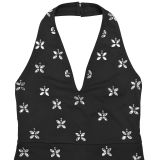 Women Elegant Backless Beaded Halter Neck Dress