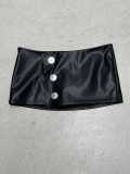 Women Sexy Metal Buckle Irregular Pu-Leather Skirt