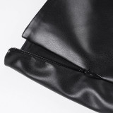 Women Sexy Metal Buckle Irregular Pu-Leather Skirt