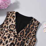Women Printed Sequin Leopard Vest