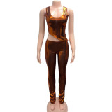 Women Autumn/Winter U-Neck Solid Top and Pants Two-Piece Set