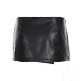 Women Sexy Metal Buckle Irregular Pu-Leather Skirt