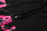 Women Autumn/Winter Zipper Hooded Top and Printed Pants Two-Piece Set