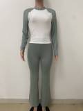 Women Round Neck Patchwork T-Shirt and Bell Bottom Yoga Pants Two-Piece Set
