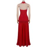 Women Sexy Hollow-Out Halter Neck Backless Dress