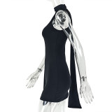 Women Solid Lace-Up Slash Shoulder Sleeveless Bodycon Dress