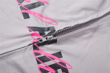 Women Autumn/Winter Zipper Hooded Top and Printed Pants Two-Piece Set