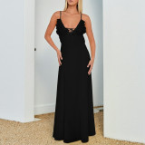 Women Sexy Patchwork Backless Formal Party Maxi Dress