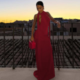 Women Winter Sexy Backless Halter Neck Solid Pleated Dress