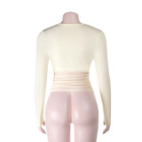 Women Tie-Dye Gathered Long-Sleeved Mesh Top