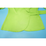 Women Autumn/Winter Solid Turndown Collar Tie-Up Top and Wide-Leg Pants Two-Piece Set