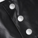 Women Sexy Metal Buckle Irregular Pu-Leather Skirt
