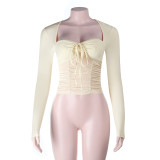Women Tie-Dye Gathered Long-Sleeved Mesh Top