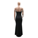 Women Sexy Spaghetti Strap Beaded Party Maxi Dress