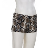 Women Sexy Snake Print Pu-Leather Shorts