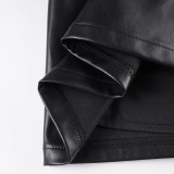 Women Sexy Metal Buckle Irregular Pu-Leather Skirt