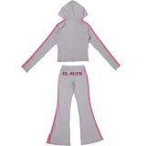 Women Autumn/Winter Zipper Hooded Top and Printed Pants Two-Piece Set
