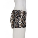 Women Sexy Snake Print Pu-Leather Shorts