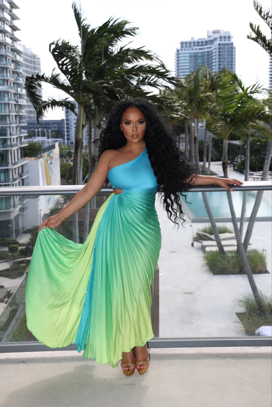 Gradient Pleated Dress for Parties & Occasions