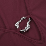 Women V-Neck Sexy Hollow-Out Long-Sleeved Casual Dress