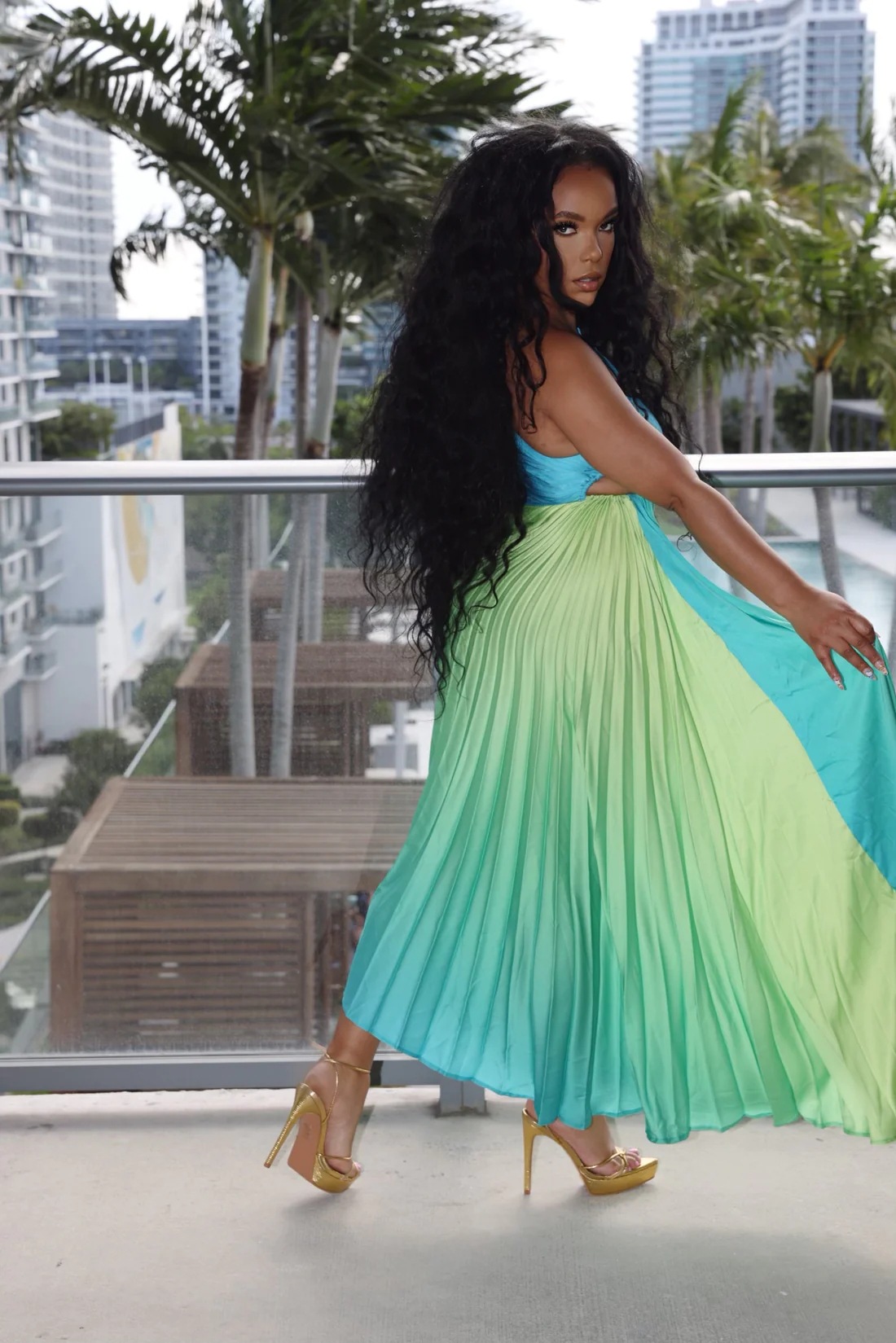 Gradient Pleated Dress for Parties & Occasions