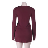 Women V-Neck Sexy Hollow-Out Long-Sleeved Casual Dress