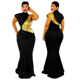 Women Color Block Shiny Sexy Dress
