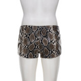 Women Sexy Snake Print Pu-Leather Shorts