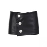 Women Sexy Metal Buckle Irregular Pu-Leather Skirt