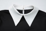 Women Winter Color Block Turndown Collar Long-Sleeved Bodycon Dress