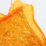 Women Spaghetti Strap Sequin Hollow-Out Sexy Sequin Bodycon Dress