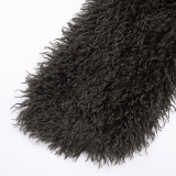 Women Autumn/Winter Sexy Furry Hooded Backless Lace-Up Top