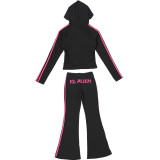 Women Autumn/Winter Zipper Hooded Top and Printed Pants Two-Piece Set