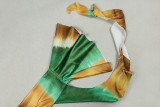 Women Casual Holiday Color-Blocked Slash Shoulder Asymmetrical Top and Skirt Two-Piece Set