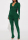 Spring & Autumn Women's Turndown Collar Half Zip Long Sleeve Solid Color Slim Fit Split Hem Pants Set