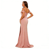 Women's Long Satin Bridesmaid Dress Split Formal Mermaid Evening Gown